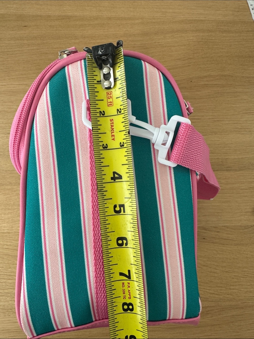 Ollie & Olivia Striped Pink Teal Lunch Cooler Crossbody Bag - Picture 9 of 9